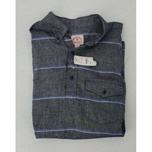 Brooks Brothers Men's Large Black w/Stripe Short Sleeve Shirt Linen Blend  NWT